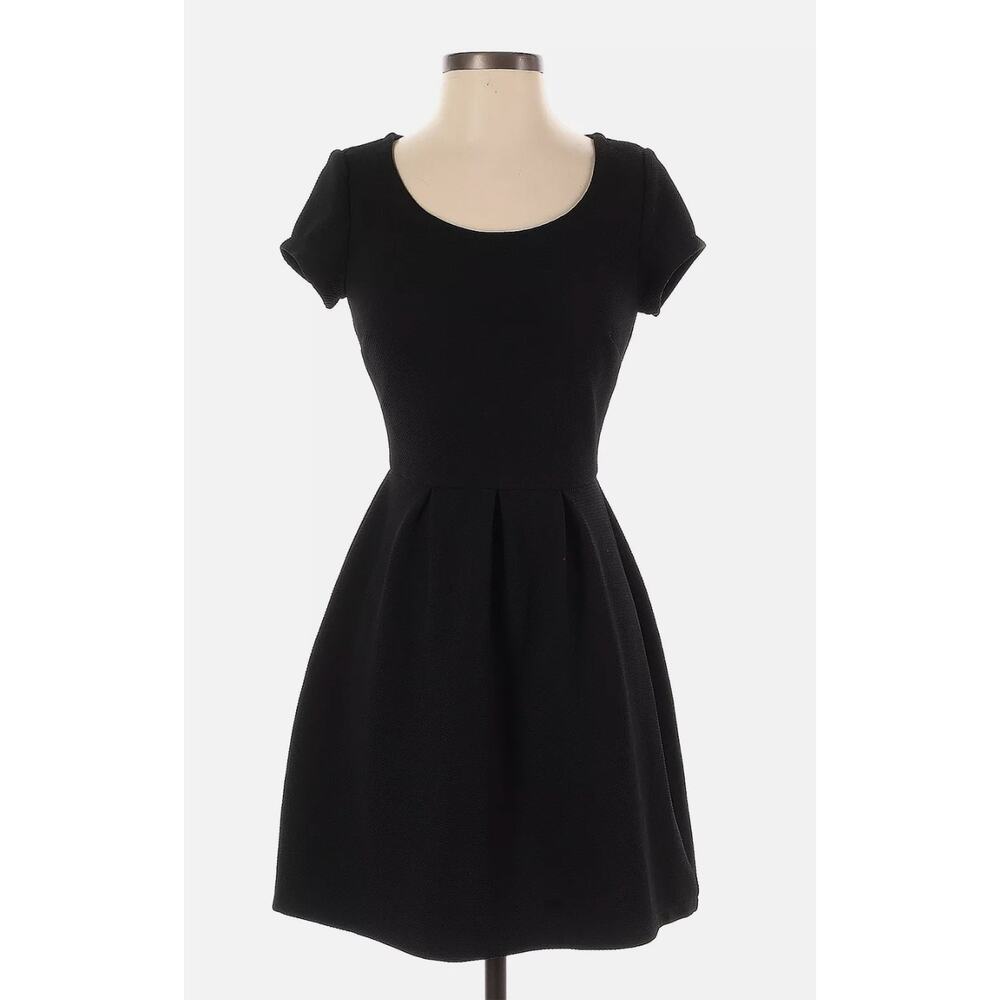 Maison Jewels Black Casual Ribbed Dress Skater A-Line Stretch Short Sleeve Zip